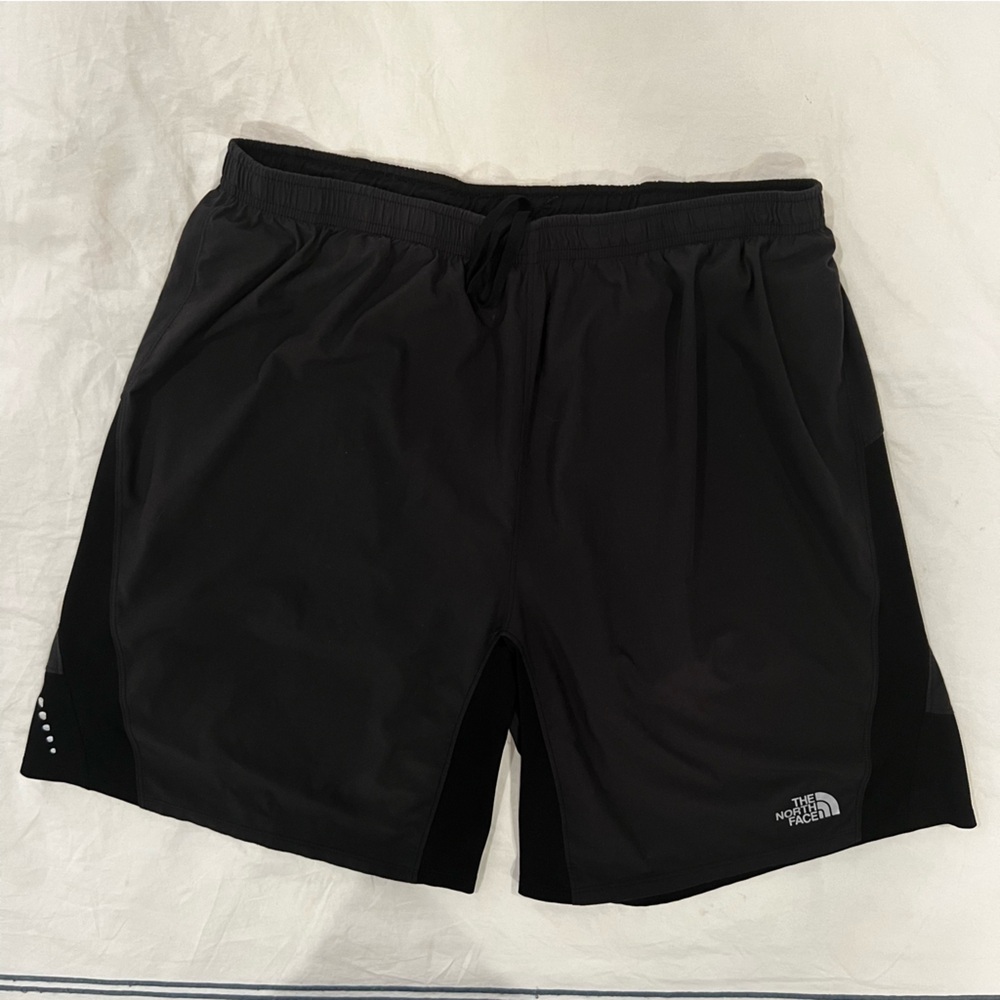 The North Face lined running shorts. Large. Black. Back zippered pocket.